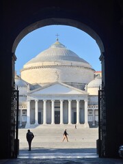 Basilica reale pontificia di San Francesco di Paola. Napoli. View by palazzo reale di Napoli. - obrazy, fototapety, plakaty