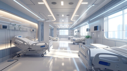 Inside a modern smart hospital, cutting-edge technologies seamlessly integrate with compassionate care, creating an environment where innovation and human touch converge for advanced medical solutions