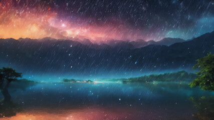 abstract  magical rain, universe , stars,