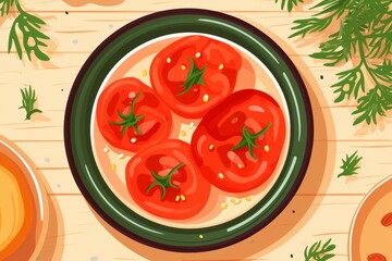 A Plate of Tomatoes on a Wooden Table