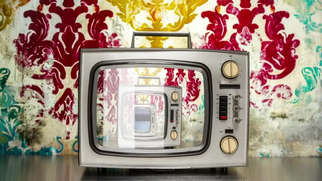 Retro television with wallpaper background