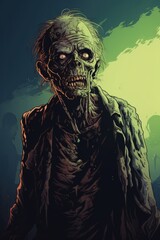 Drawing of a Zombie With a Green Light in the Background