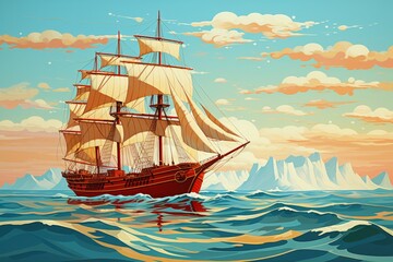 A Painting of a Sailing Ship in the Ocean