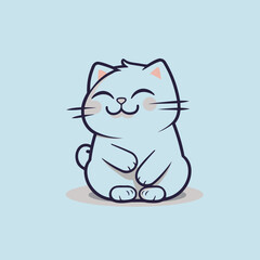 Cute cartoon cat sitting on a blue background. Vector illustration.