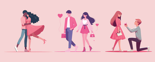 Flat illustration of  Romantic Valentine's Day couple, logo, vector 