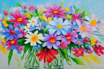 Acrylic flowers painting in canvas colorful decorative for wall art