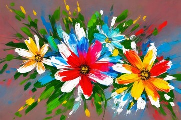 Obraz premium Acrylic flowers painting in canvas colorful decorative for wall art