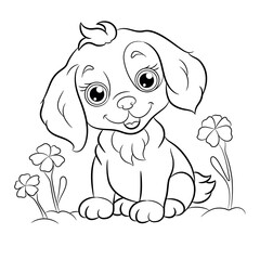 Cute puppy. Black and white vector illustration. Coloring book for children.