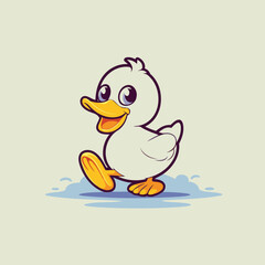 Cute cartoon duck isolated on gray background. Vector illustration for your design