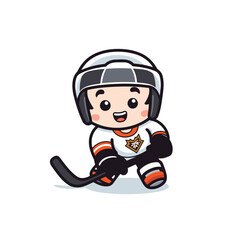 Cute hockey player cartoon mascot vector design. Mascot design