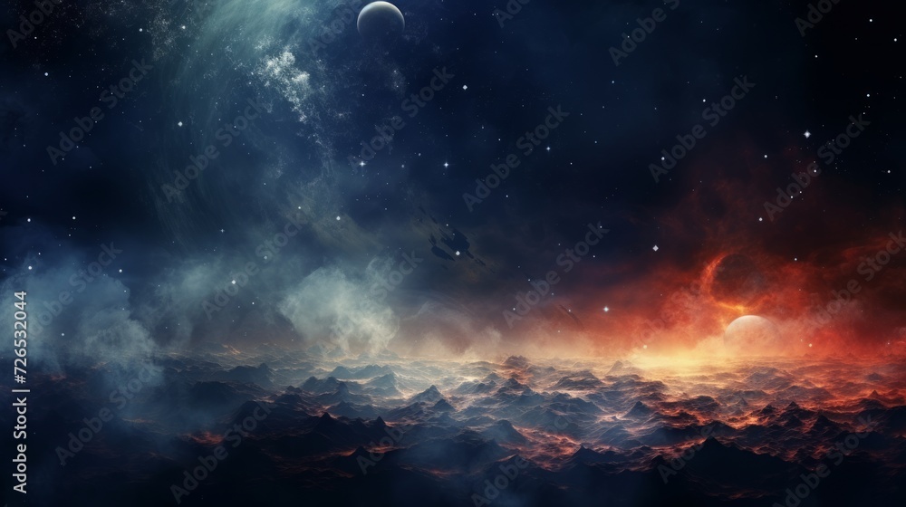 Poster space background with realistic nebula and shining stars. neural network ai generated art