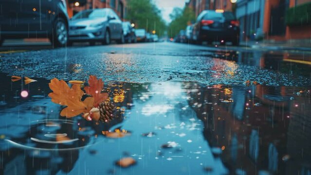 puddles of water on the road. seamless looping time-lapse animation video background