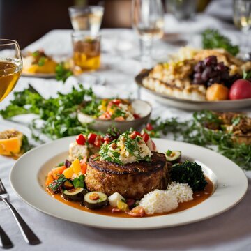 meat with vegetables.steak with vegetables.
