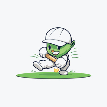 Cricket Player Mascot Character with Bat and Ball Vector Design