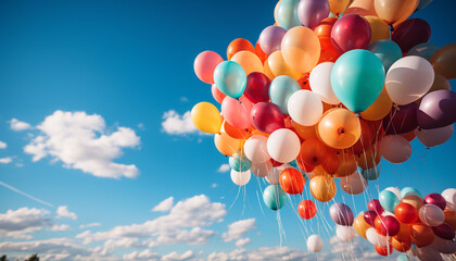 Flying blue balloons bring outdoor birthday celebration fun in summer generated by AI