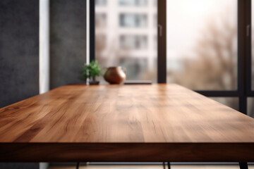 Fototapeta premium A Wooden kitchen table on blur backgroud 