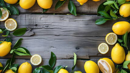 Empty wooden table with lemon fruits