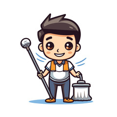 Cleaning Man Mascot - Cleaning Service Vector Illustration