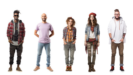 Fototapeta premium Collection, a bundle of diverse young people isolated on transparent white background