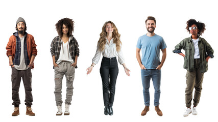 Collection, a bundle of diverse young people isolated on transparent white background - obrazy, fototapety, plakaty