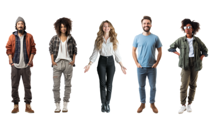 Collection, a bundle of diverse young people isolated on transparent white background