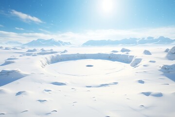 snow covered crater in a polar region during the winter season