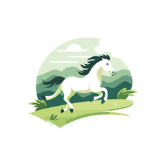 Horse logo template. Vector illustration of a horse running on the field.