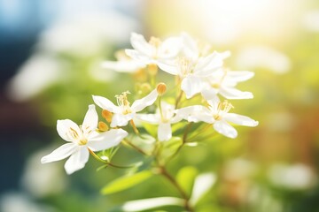 close-up shot of blooming white jasmine flowers under sunlight