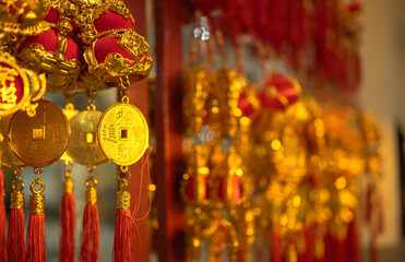 Fototapeta premium Hanging lanterns during Chinese New Year festival,select focus.