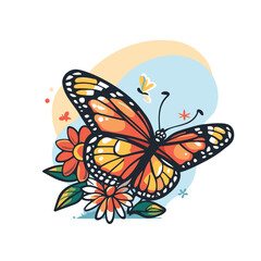 Fototapeta na wymiar Butterfly with flowers. Vector illustration in doodle style.