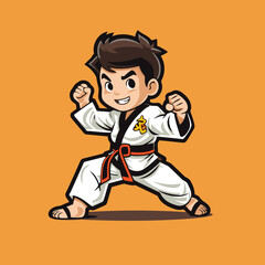 Taekwondo boy cartoon character. Vector illustration of a taekwondo kid