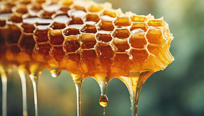 honeycomb background: A luscious, full-screen display of golden honey oozing from intricate hexagonal patterns, evoking sweetness and nature's perfection
