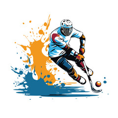 Hockey player with the stick and puck. abstract vector illustration.