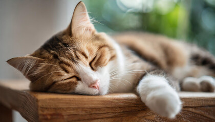 lazy cat peacefully napping on a cozy blanket, radiating tranquility and contentment - obrazy, fototapety, plakaty