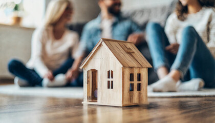 wooden house amidst a cozy room, radiating warmth and joy as a happy family plays in the background