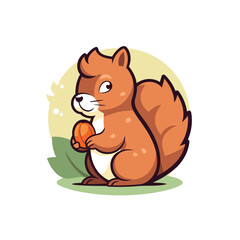 Squirrel holding an acorn. Cute cartoon vector illustration.