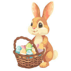 Easter Bunny with basket full of easter eggs