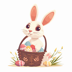 Easter Bunny with basket full of easter eggs