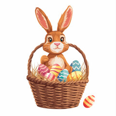 Easter Bunny with basket full of easter eggs