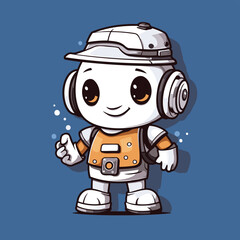 Cute cartoon astronaut with headphones. Vector illustration on blue background.