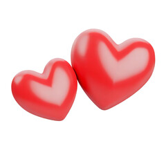 Fototapeta premium Two hearts in 3d, render, transparent background. 