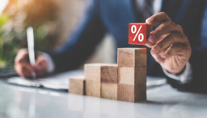 rising percentage signs in blocks, symbolizing inflation and economic growth