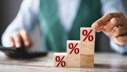 rising percentage signs in blocks, symbolizing inflation and economic growth