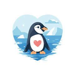 Cute penguin in a heart. Vector illustration in flat style