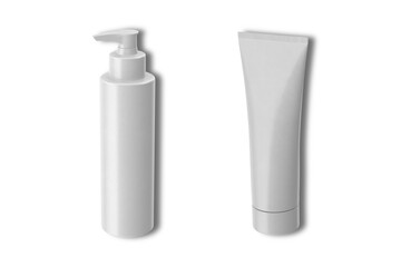 Empty blank white cosmetic bottle mockup isolated on white background. 3d rendering.