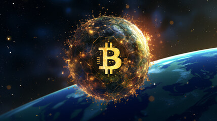 planet bitcoin in space