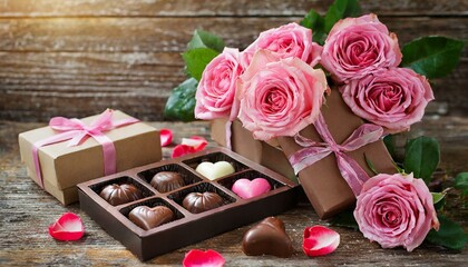 Chocolate and roses on Valentine's Day