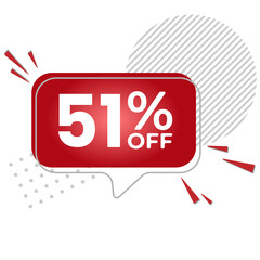 51% off. White background with 51 percent discount on a red balloon for mega big sales. 51% sale