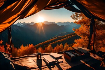 view of sunset in the mountains