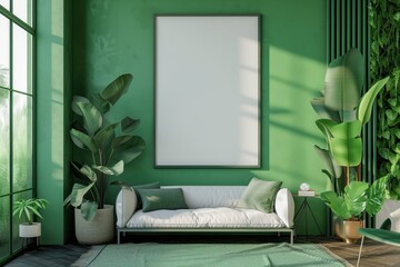 Big frame mockup in modern green interior background